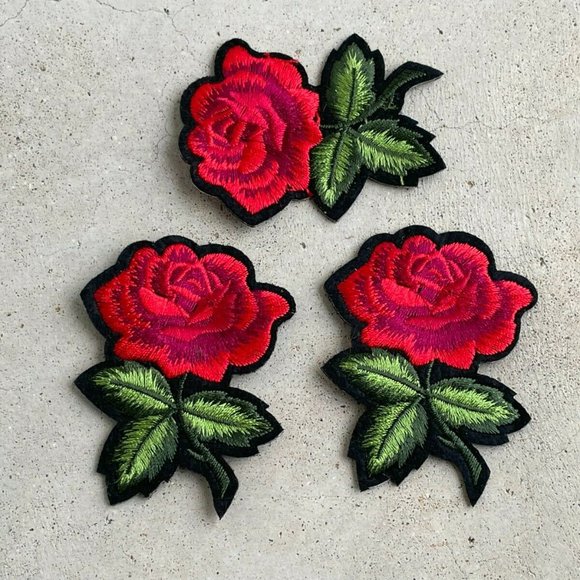 Red Roses Iron On Patches Embroidery for Craft Clothes Applique Lot of 3 Patches - Picture 7 of 8